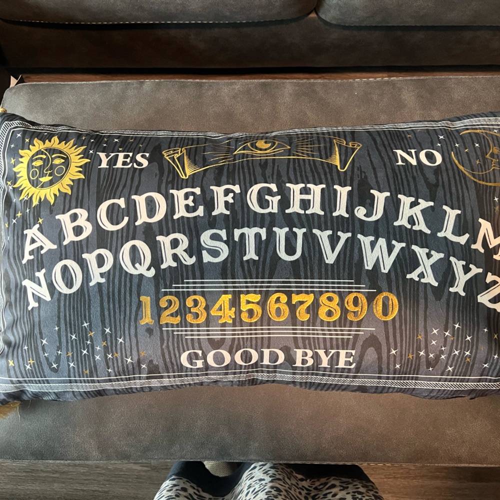 NWOT Cynthia Rowley Gray and Gold Ouija throw pillow with shingles.